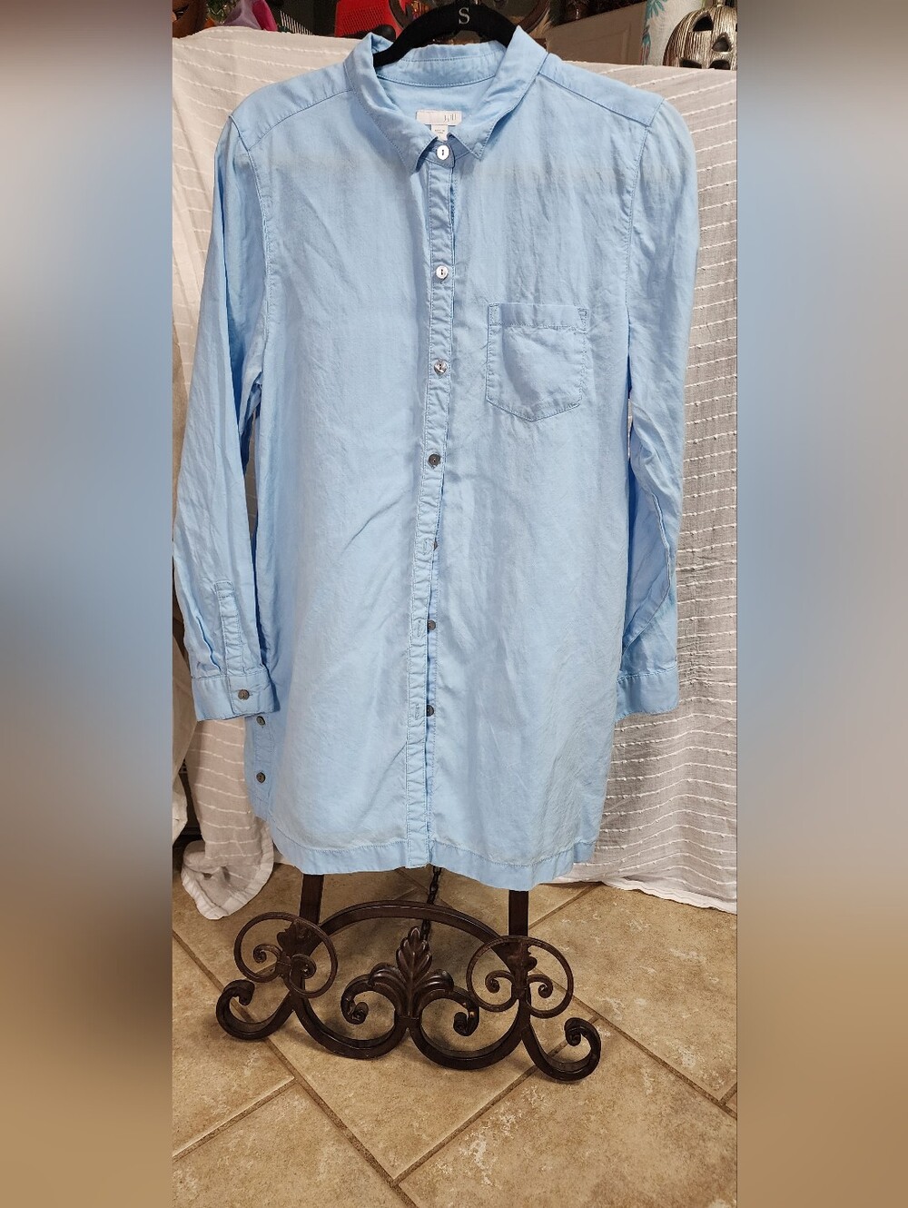 J. Jill Sky Blue Long Sleeve Button-Down Shirt Tencel Lyocell